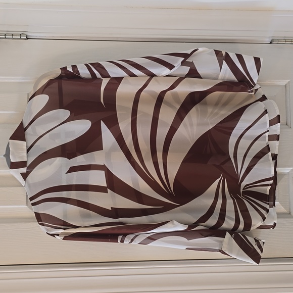 WORTHINGTON WOMEN'S BROWN & WHITE FRONT BUTTON LONG SLEEVE BLOUSE PETITE SMALL - Picture 8 of 16